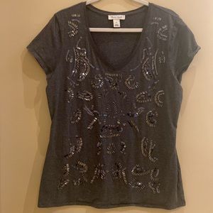 White house black market gray sequin shirt